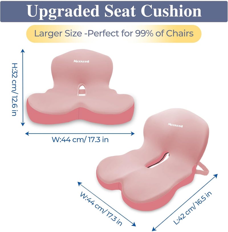 Mosxoed Memory Foam Seat Cushion for Sciatica & Back Pain Relief - Ergonomic Chair Pad with Adjustable Strap & Supportive Comfort Cover, Non-Slip for Car, Truck, Office Chair - Pink - Image 5